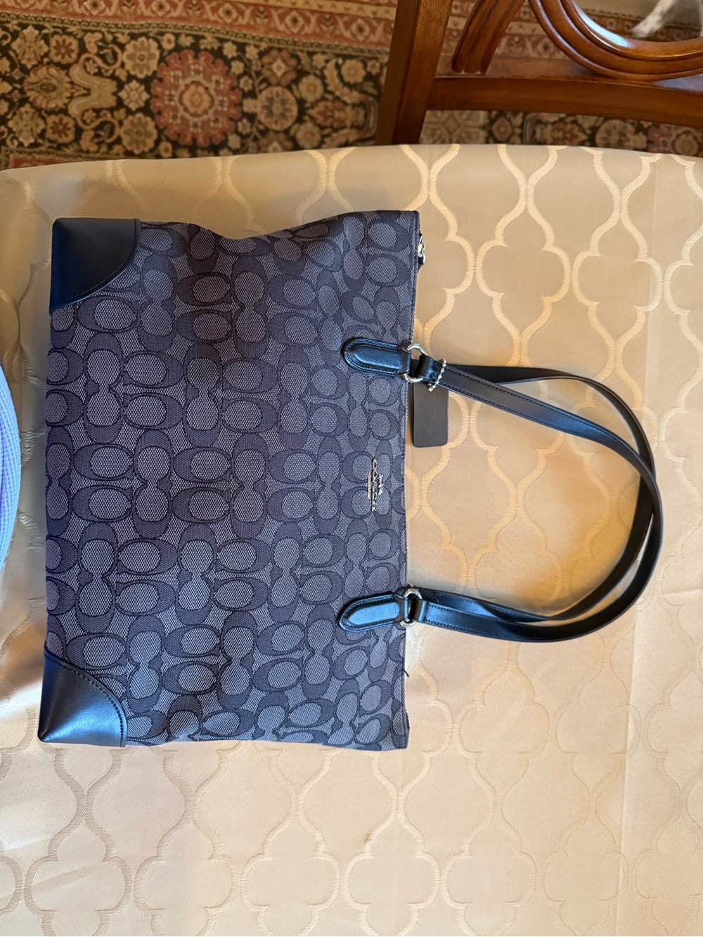 LIKE NEW COACH Monogram Canvas Tote in Navy and Black
